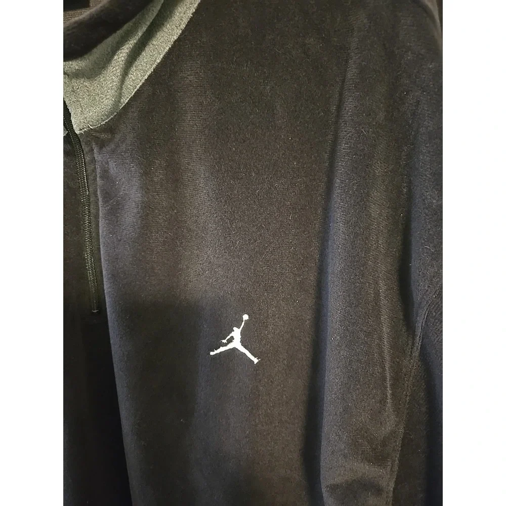 Vintage HTF Jordan Velour 1/4 Zip Pullover Sweater Men's XL Black Gray Jumpman